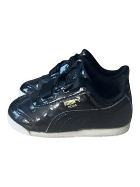 Puma Roma Toddler Shoes Size 8C Black Patent Leather Low Top Ribbon Girls